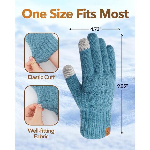 ⚡Women & Men Blue Winter Touch Screen Warm Thick Fleece Lined Knit Gloves - Picture 2 of 7